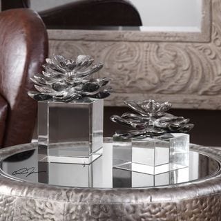 Uttermost Indian Lotus Metallic Silver Flowers (Set of 2)