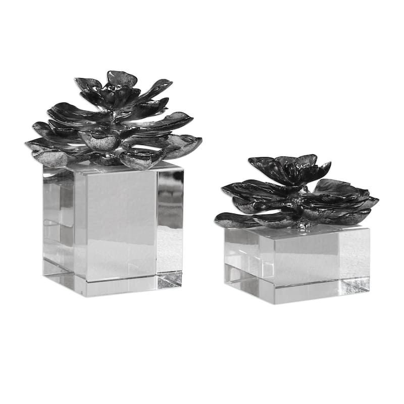 Uttermost Indian Lotus Metallic Silver Flowers (Set of 2)