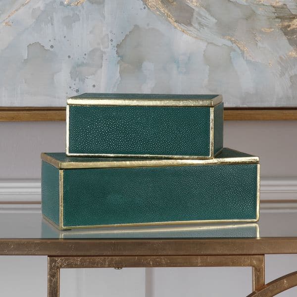 slide 2 of 4, Uttermost Karis Emerald Green Boxes (Set of 2)