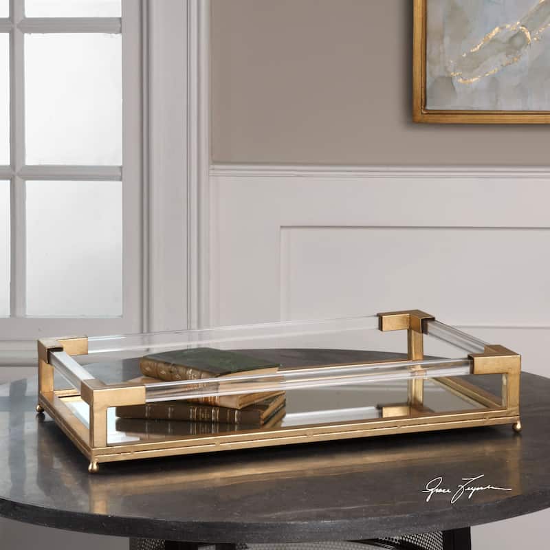 Uttermost Balkan Glam Antique Gold Leaf Mirrored Tray
