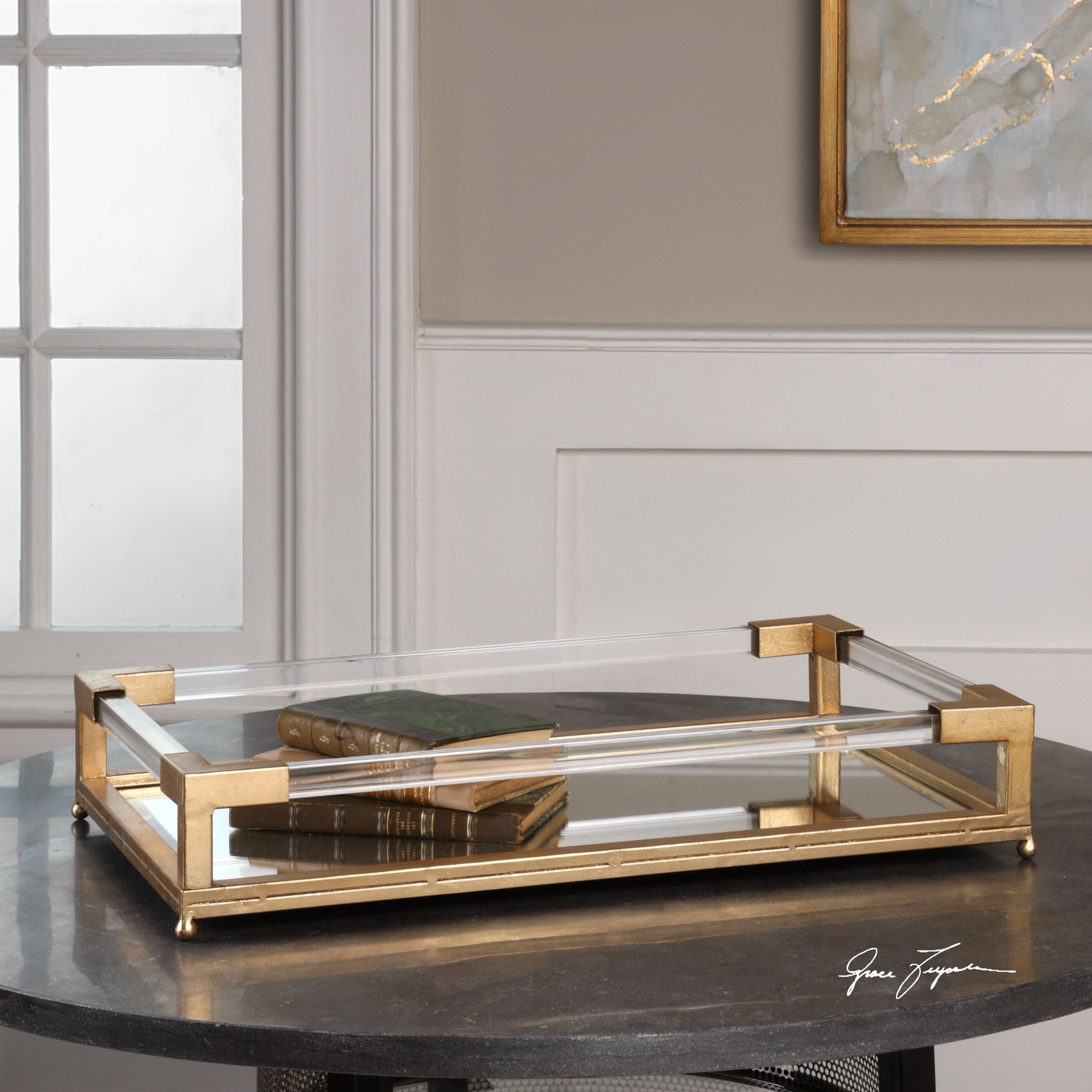 Uttermost Balkan Glam Antique Gold Leaf Mirrored Tray