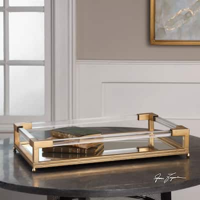 Uttermost Balkan Glam Antique Gold Leaf Mirrored Tray