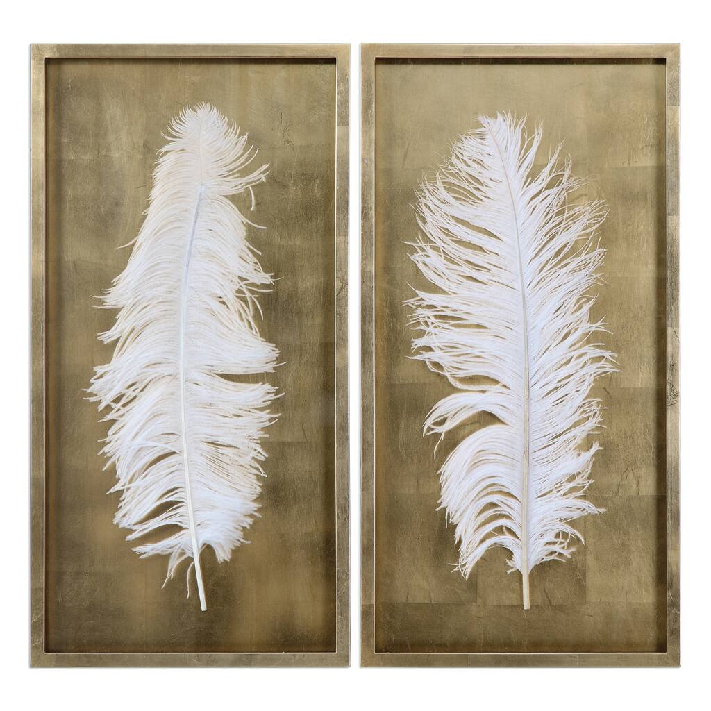 Uttermost White Feathers Gold Shadow Box (Set of 2)