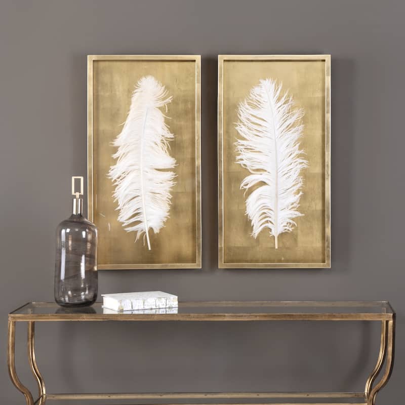 Uttermost White Feathers Gold Shadow Box (Set of 2)