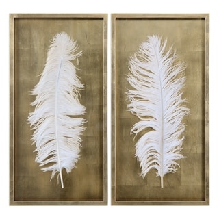 Uttermost White Feathers Gold Shadow Box (Set of 2)