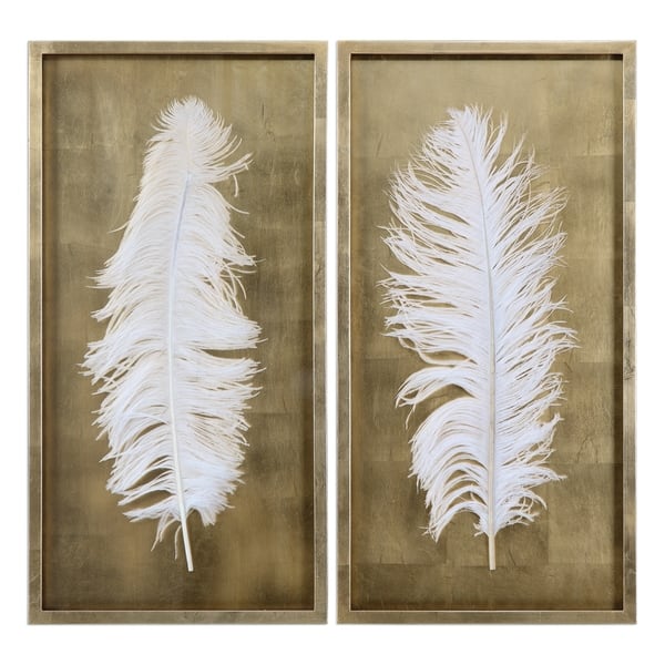 slide 2 of 2, Uttermost White Feathers Gold Shadow Box (Set of 2)