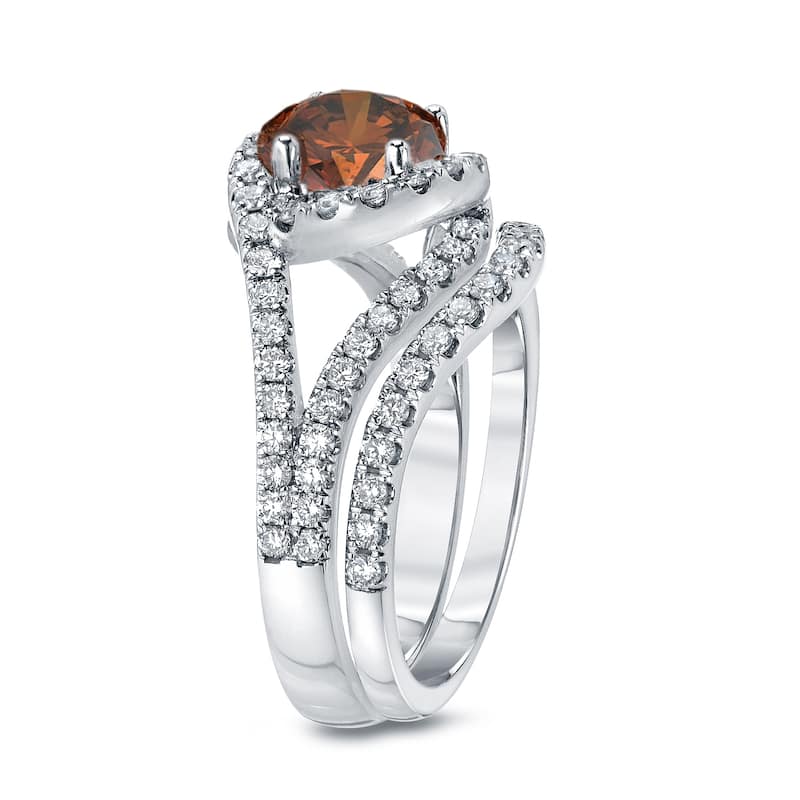 14k Gold Round 1 7/8ct TDW Brown Diamond Halo Engagement Ring Set by Auriya
