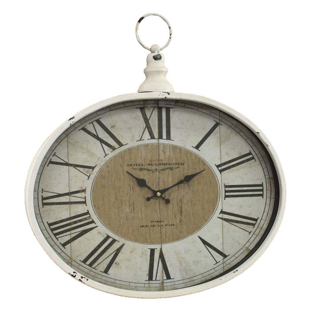 Westminster White/Black Metal Distressed Pocket Watch Wall Clock