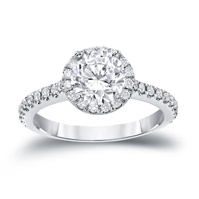 Auriya 1 1/3ctw Round Halo Diamond Engagement Ring 14k Gold Certified