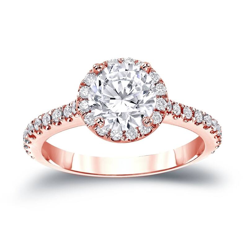 Auriya 1 1/3ctw Round Halo Diamond Engagement Ring 14k Gold Certified - 4 - Rose