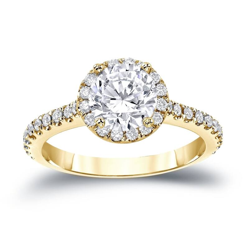Auriya 1 1/3ctw Round Halo Diamond Engagement Ring 14k Gold Certified - 4 - Yellow