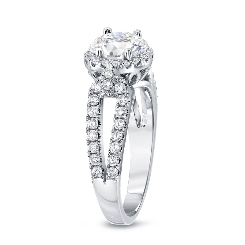 14k Gold Round 1ct TDW Split-Shank Diamond Halo Engagement Ring by Auriya