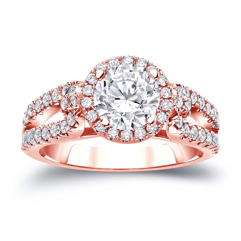 14k Gold Round 1ct TDW Split-Shank Diamond Halo Engagement Ring by Auriya