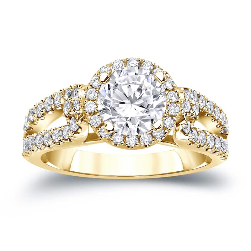 14k Gold Round 1ct TDW Split-Shank Diamond Halo Engagement Ring by Auriya