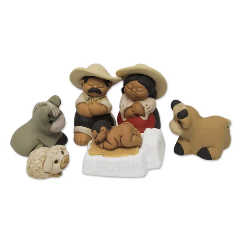 Handmade Ceramic 7-piece Nativity Scene, 'Characato Born' (Peru)