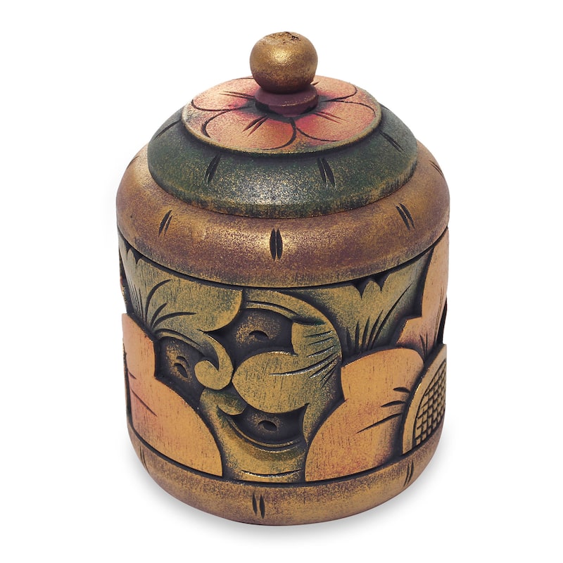 Handmade Decorative Wood Box, 'Garden Treasure' (Indonesia) - 5.25" H x 3.7" D