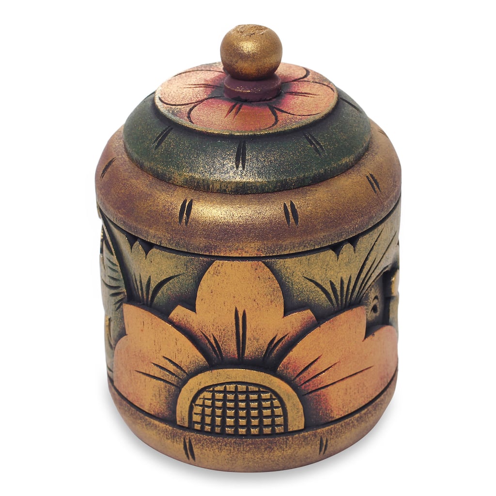 Handmade Decorative Wood Box, 'Garden Treasure' (Indonesia) - 5.25" H x 3.7" D