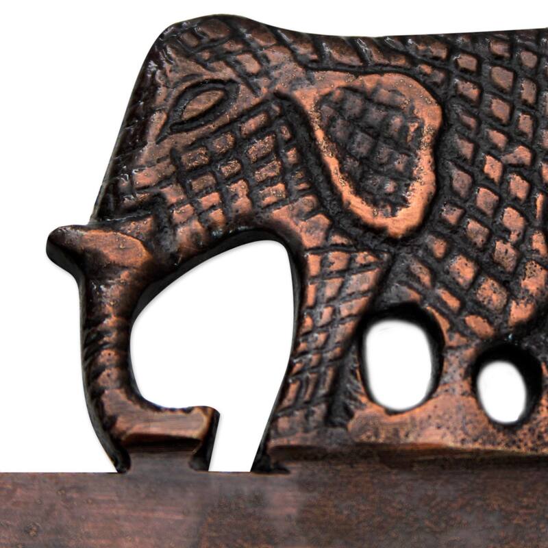 Handmade Brass Key Holder, 'Adventurous Elephants' (India)