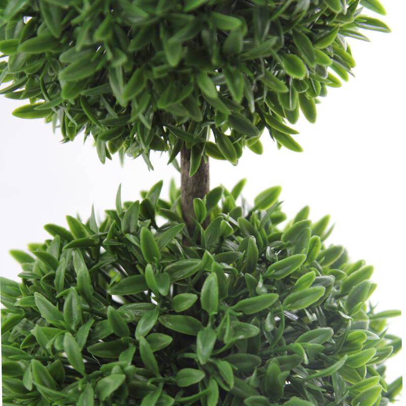 23-inch Potted Triple Ball Faux Tabletop English Boxwood, Green