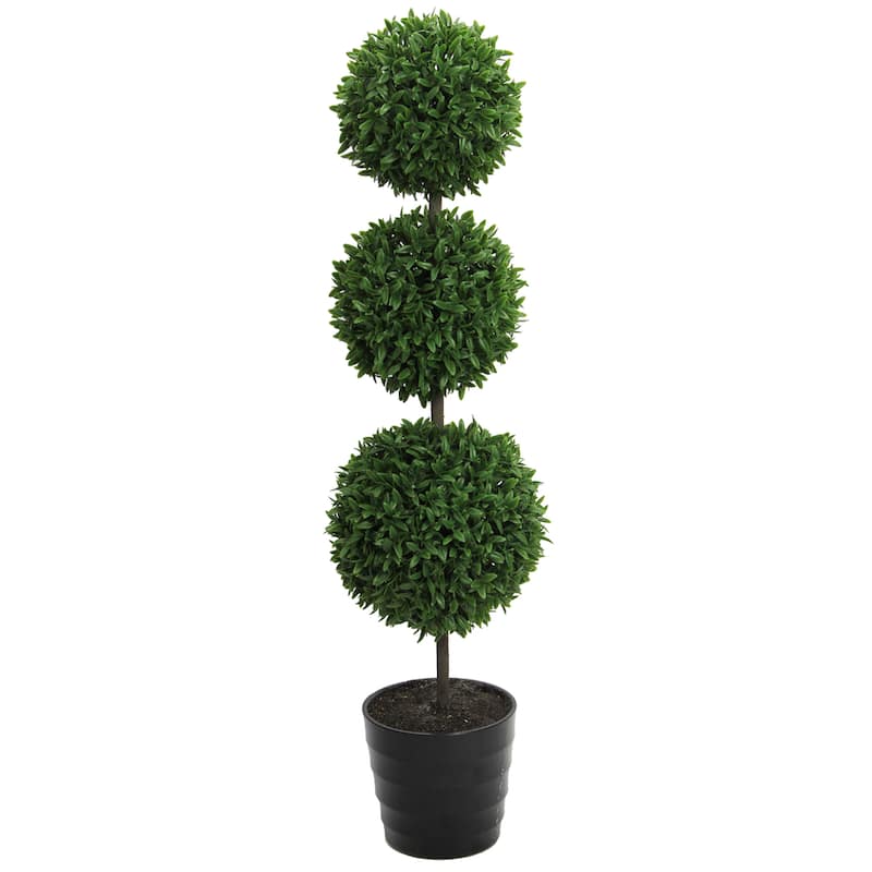 23-inch Potted Triple Ball Faux Tabletop English Boxwood, Green