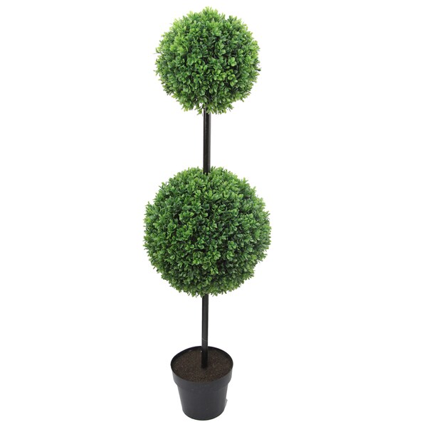 Shop 46-inch Tall Artificial Boxwood Double Ball Shaped Topiary Plant ...