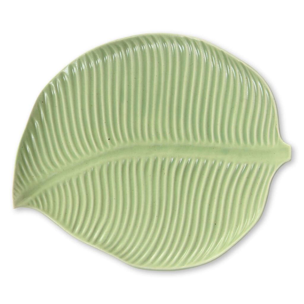 Ceramic Plate, 'Jungle Banana Leaf' (Indonesia)