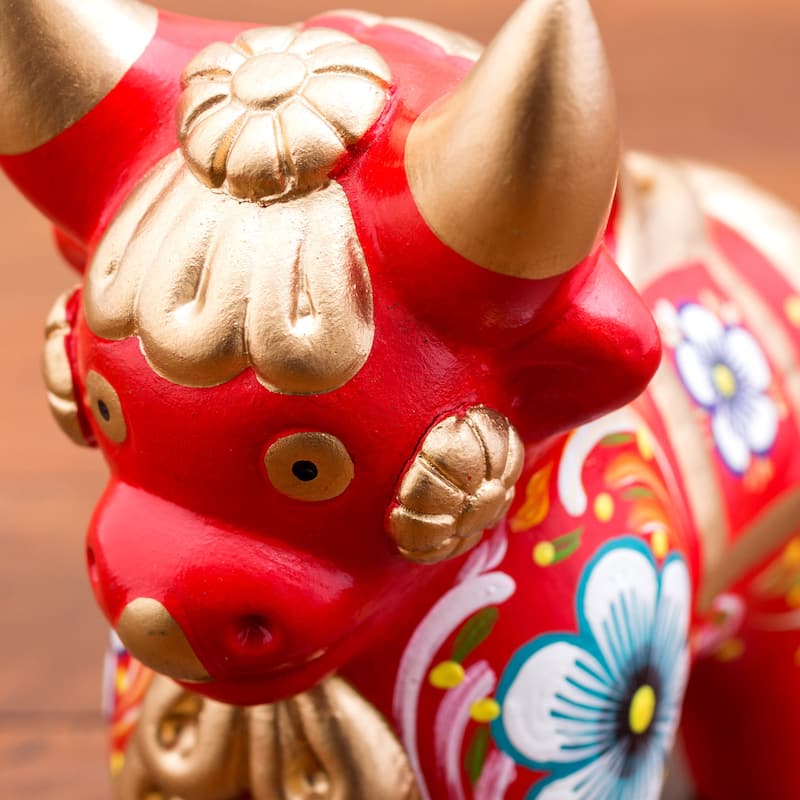 Handmade Ceramic Figurine, 'Red Pucara Bull' (Peru)