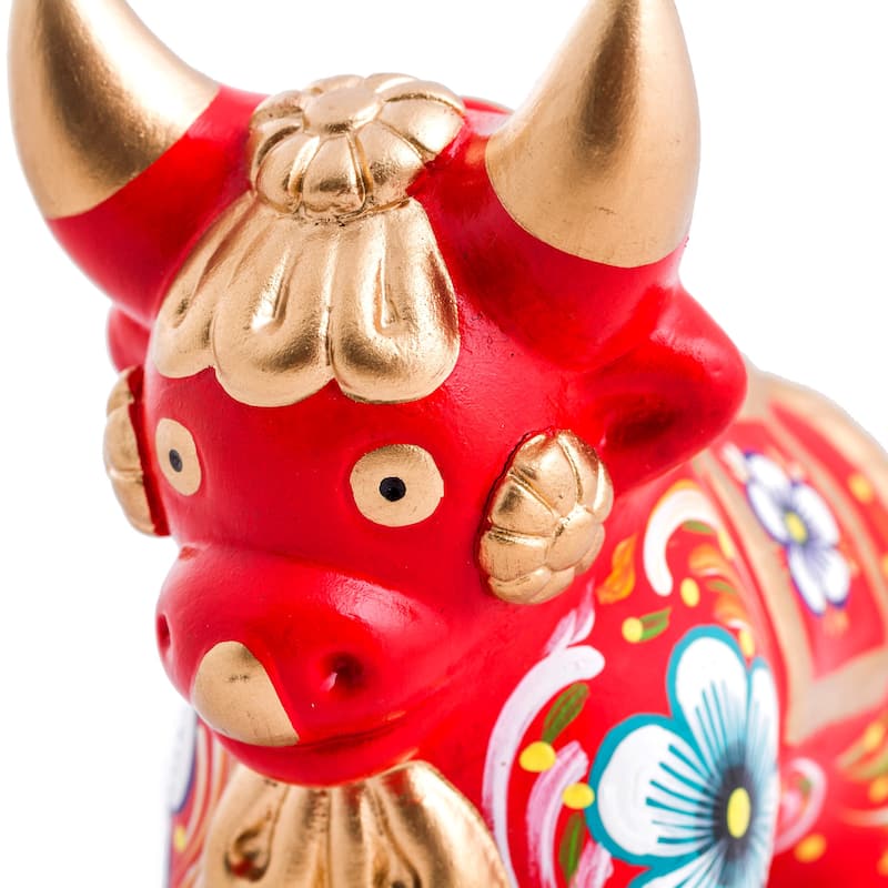 Handmade Ceramic Figurine, 'Red Pucara Bull' (Peru)