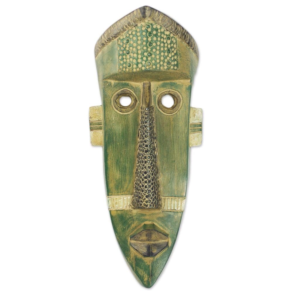 NOVICA African Wood Mask, 'Green Giant' (Ghana)