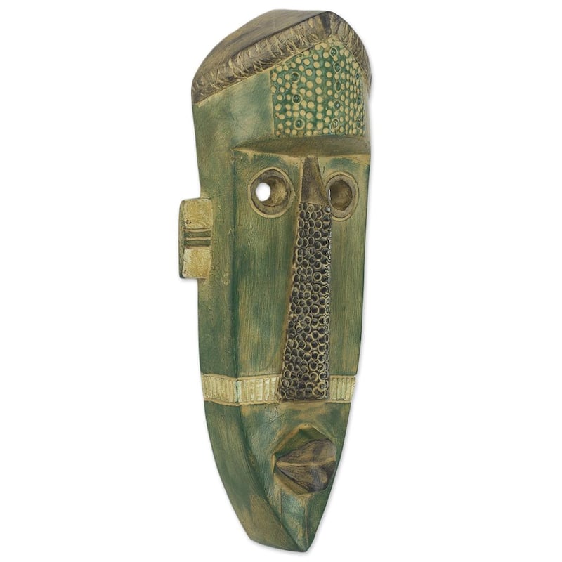 NOVICA African Wood Mask, 'Green Giant' (Ghana)