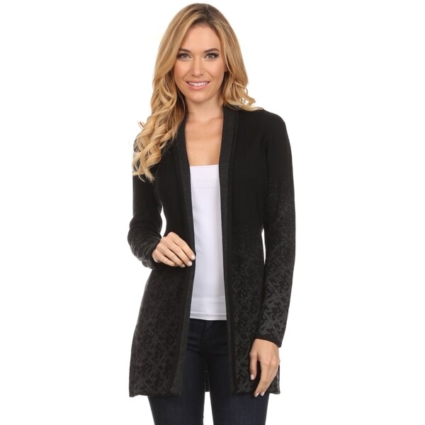High Secret Women's Black Cotton and Acrylic Fade Print Open-front Cardigan