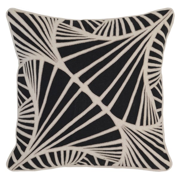 slide 1 of 1, Kosas Home Patiala Embroidered 18x18 Linen Cotton Black Down and Feather Filled Throw Pillow