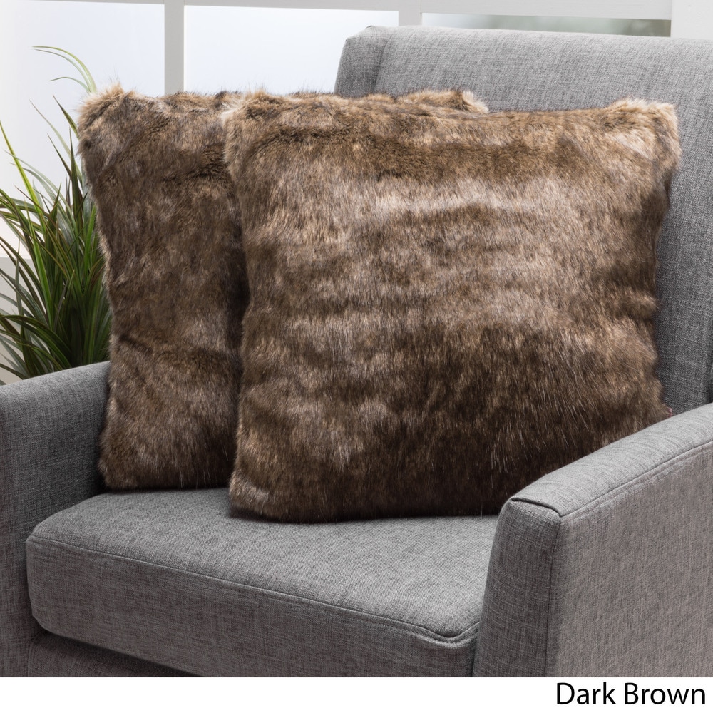 24 x 24 Brown Mink Faux Fur Pillow Covers, Set of 2
