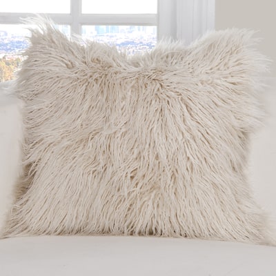 PoloGear Off-white Washable Faux-Fur Llama Square Accent Pillow