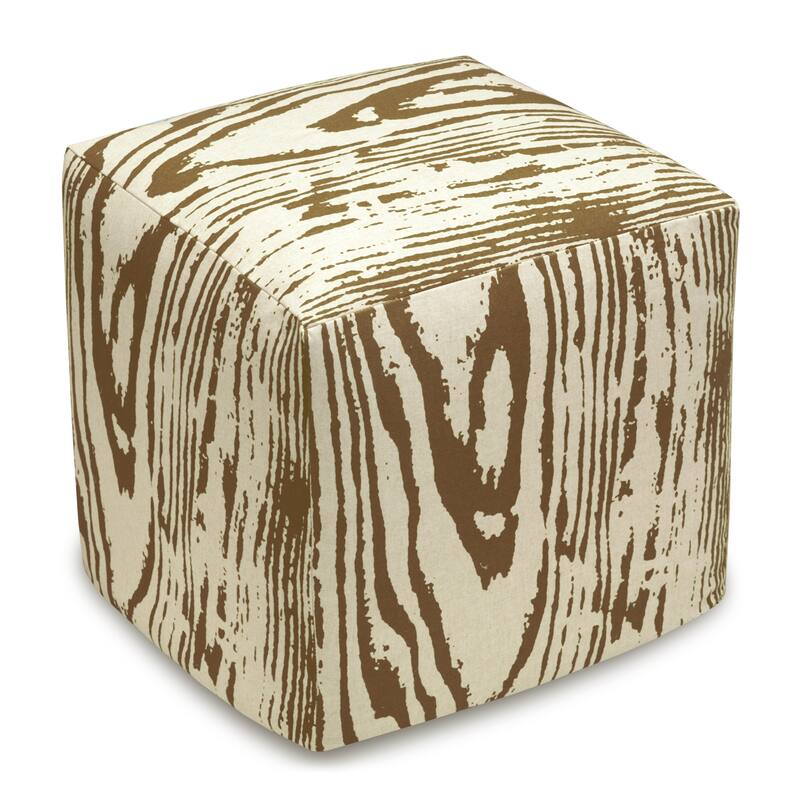 Faux Bois Linen Upholstered Cube Ottoman