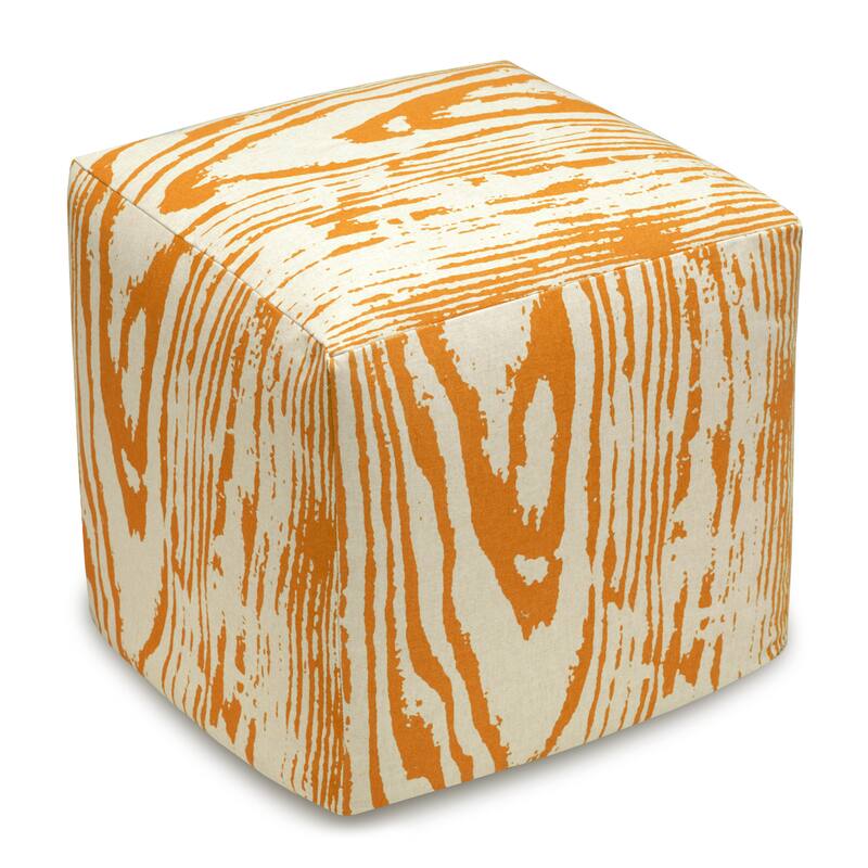 Faux Bois Linen Upholstered Cube Ottoman