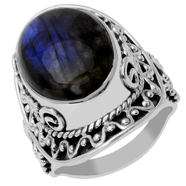 Oval Cut Labradorite Gemstone Split Shank Ring 925 Sterling Silver Jewelry