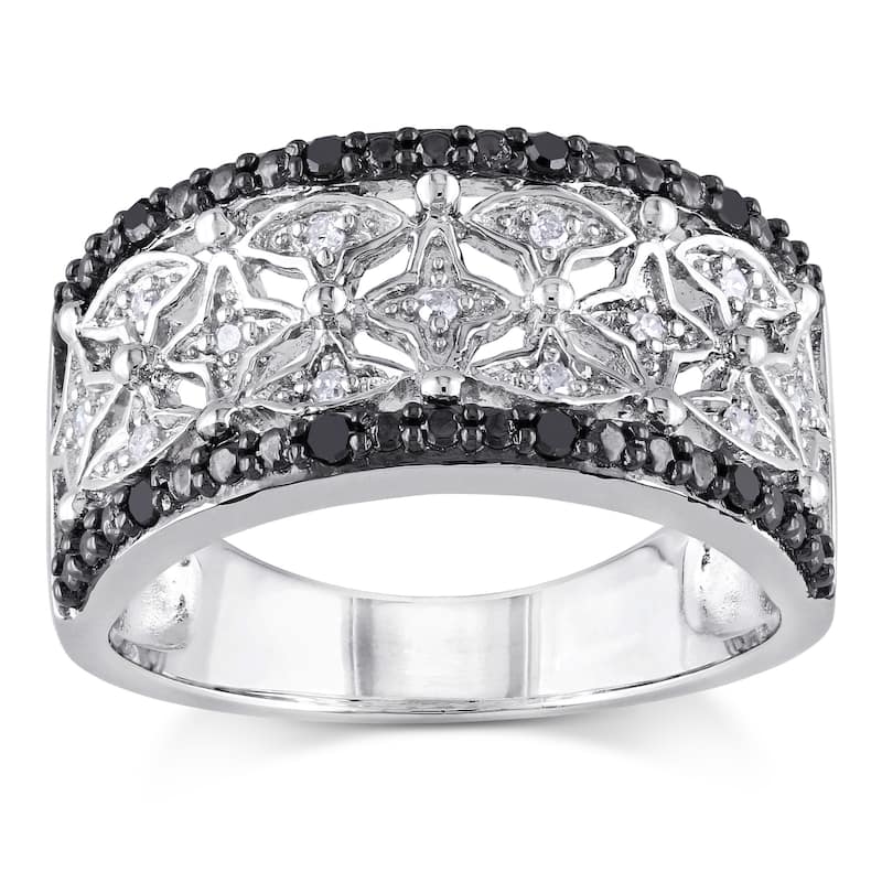 Miadora Sterling Silver and Black Rhodium 1/7ct TDW Black and White Diamond Four-Pont-Star Anniversa