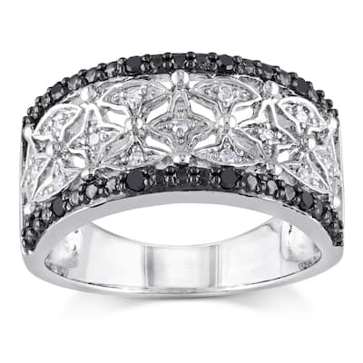 Miadora Sterling Silver and Black Rhodium 1/7ct TDW Black and White Diamond Four-Pont-Star Anniversa
