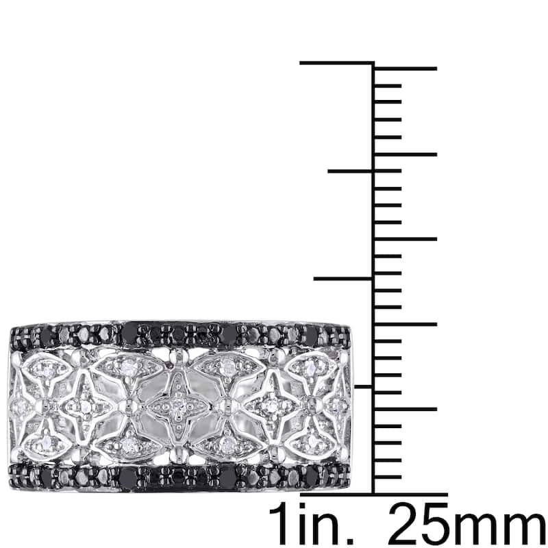 Miadora Sterling Silver and Black Rhodium 1/7ct TDW Black and White Diamond Four-Pont-Star Anniversa