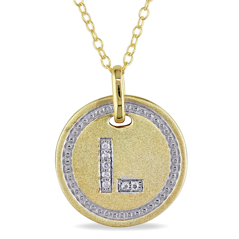 Miadora Yellow-Plated Sterling Silver Diamond Accent Initial-L Halo Charm Necklace - White