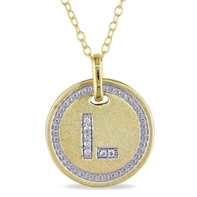 Miadora Yellow-Plated Sterling Silver Diamond Accent Initial-L Halo Charm Necklace - White