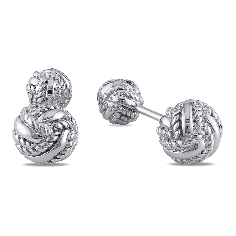 Miadora Sterling Silver Double Twisted Rope Knot Mens Cufflinks - White