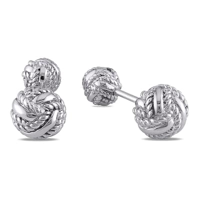 Miadora Sterling Silver Double Twisted Rope Knot Mens Cufflinks - White