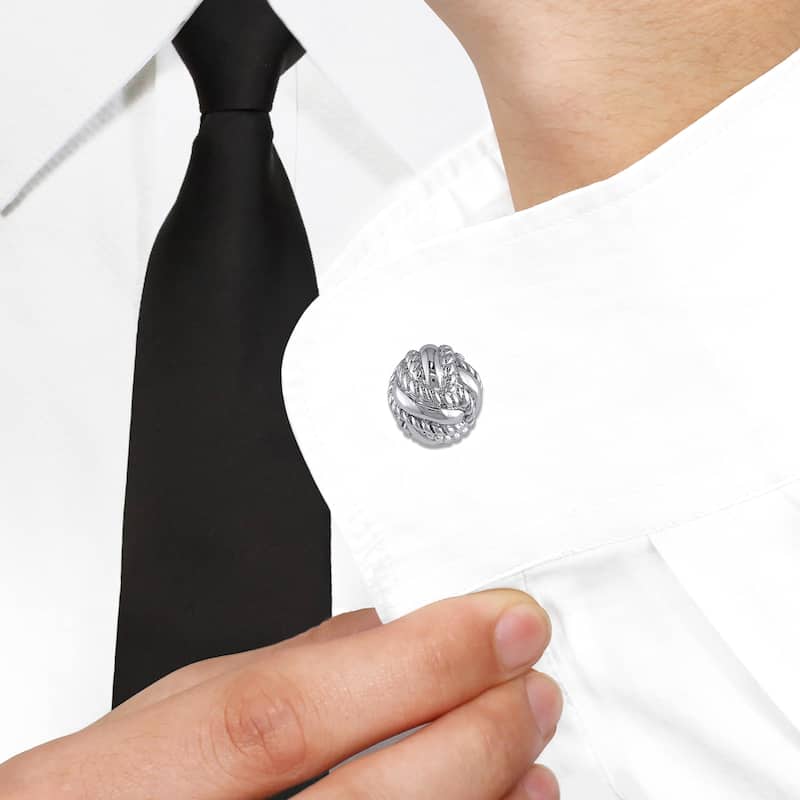 Miadora Sterling Silver Double Twisted Rope Knot Mens Cufflinks - White