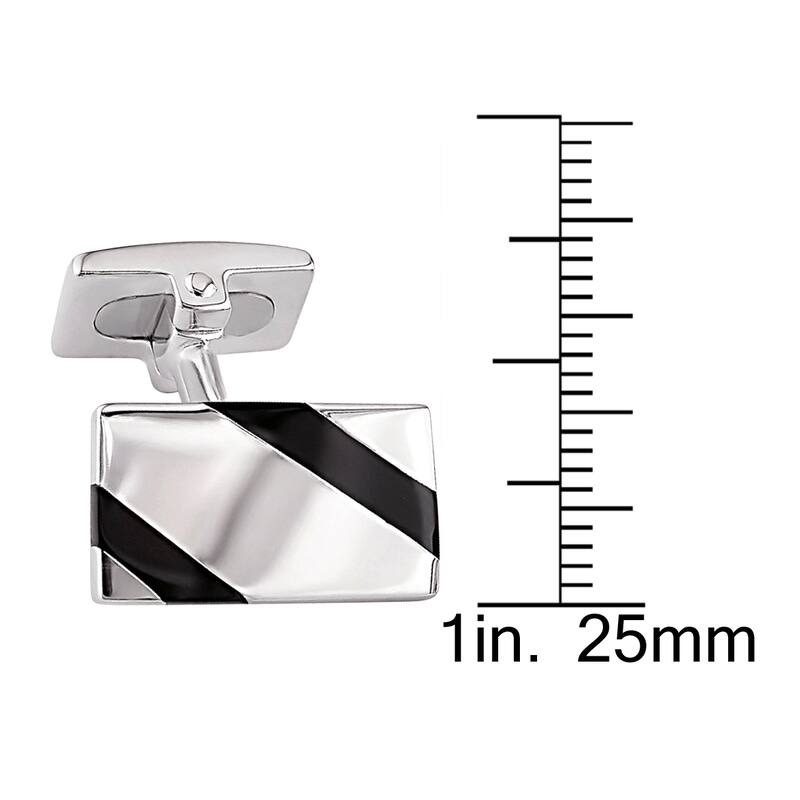 Miadora Sterling Silver Black Onyx and White Crystal Diagonal Striped Rectangular Cufflinks