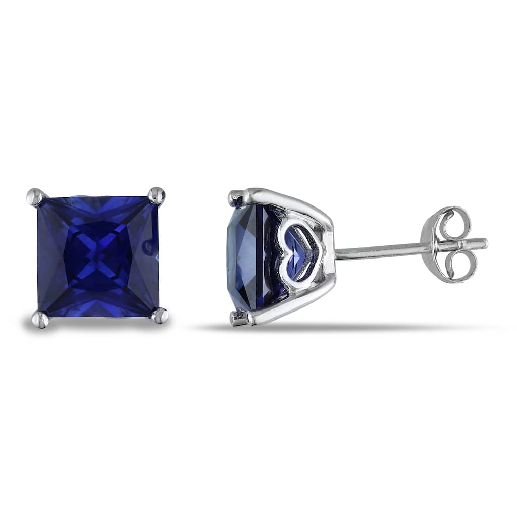 Miadora Sterling Silver Created Blue Sapphire Heart Accent Stud Earrings