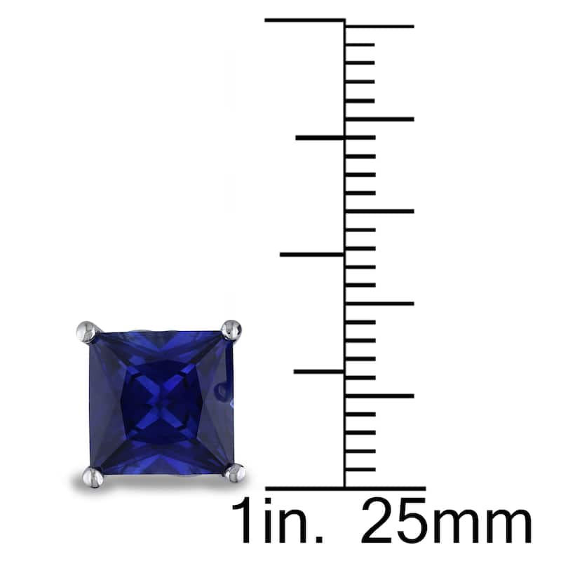 Miadora Sterling Silver Created Blue Sapphire Heart Accent Stud Earrings