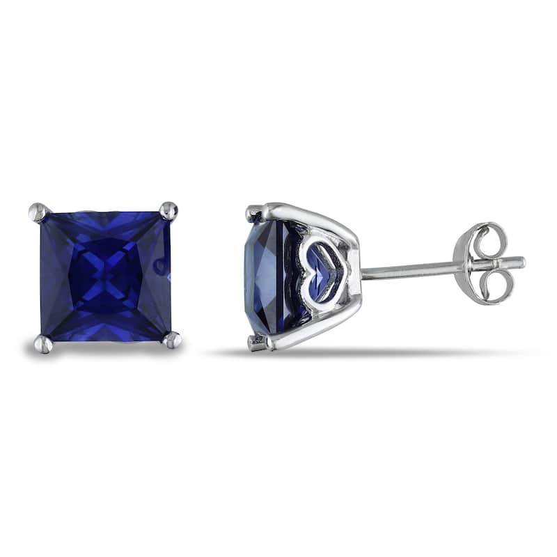 Miadora Sterling Silver Created Blue Sapphire Heart Accent Stud Earrings