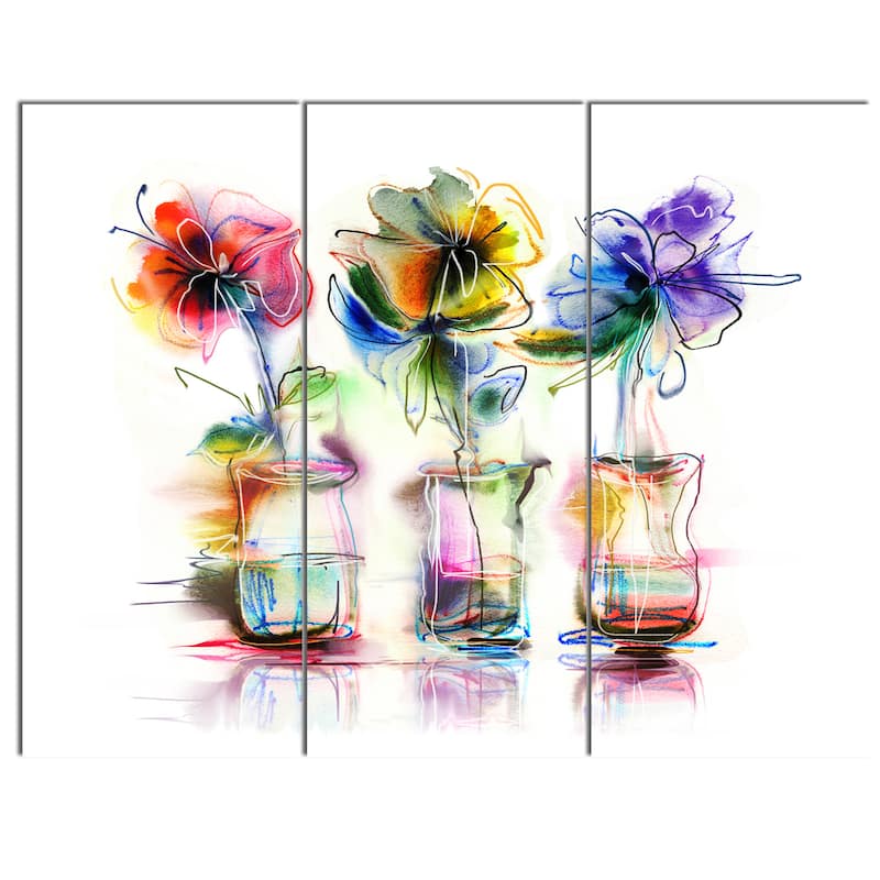 Designart "Abstract Flowers in Glass Vases" Extra Large Floral Wall Art